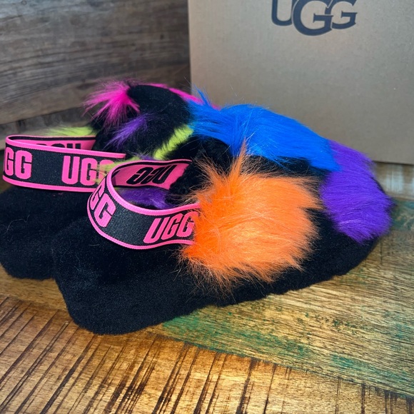 Ugg Fluff Yeah party spots multi colored Slippers. Sling back SZ. 7. NWT NIB - Picture 9 of 10